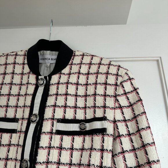 NWOT Veronica Beard Ellicot Tweed Crop Jacket In Ecru Multi Size 4 Graphic Check - Picture 7 of 10
